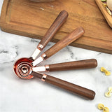 Walnut Handle Copper-Plated Kitchen Baking Tools Bartender Scale Measuring Set, 4 PCS / Set Measuring Spoon, 4 PCS / Set Measuring Cup 4 PCS Set Measuring Spoon