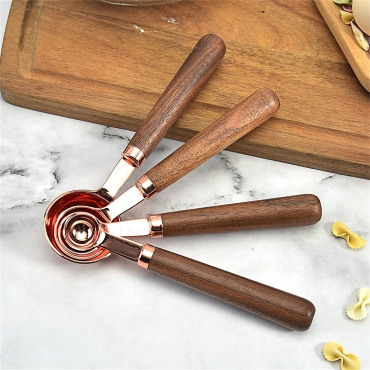 Walnut Handle Copper-Plated Kitchen Baking Tools Bartender Scale Measuring Set, 4 PCS / Set Measuring Spoon, 4 PCS / Set Measuring Cup 4 PCS Set Measuring Spoon