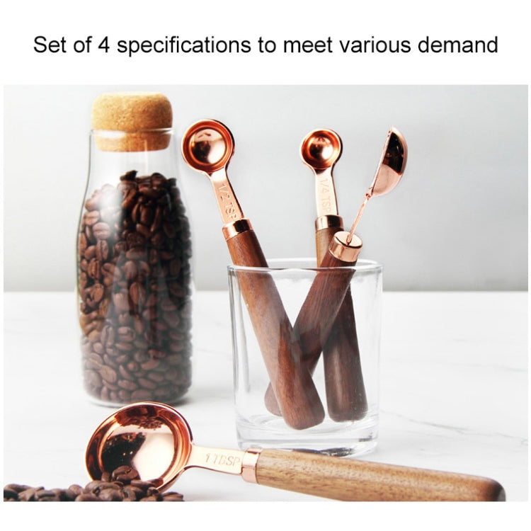 Walnut Handle Copper-Plated Kitchen Baking Tools Bartender Scale Measuring Set, 4 PCS / Set Measuring Spoon, 4 PCS / Set Measuring Cup