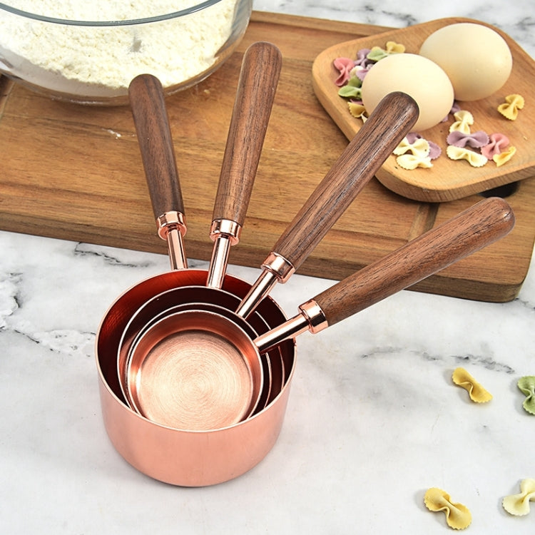 Walnut Handle Copper-Plated Kitchen Baking Tools Bartender Scale Measuring Set, 4 PCS / Set Measuring Spoon, 4 PCS / Set Measuring Cup 4 PCS Set Measuring Cup