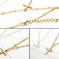 Women Fashion Bright Electroplating Cross Jewelry Necklace, Gold, Silver - Zen Craft