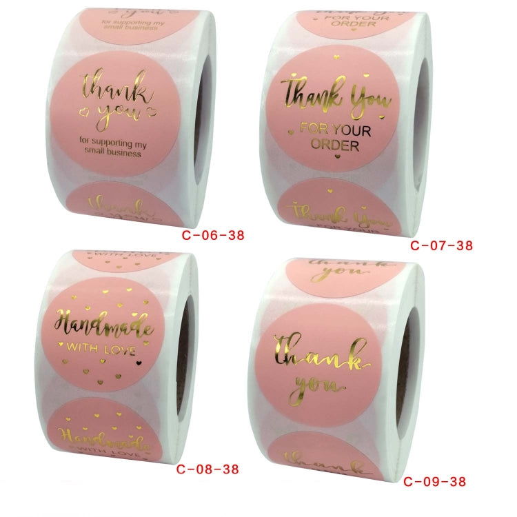 Roll Pink Hot Stamping Thank You Sticker Self-Adhesive Film Sticker Envelope/Holiday Gift Decoration, C-06-38, C-07-38, C-08-38, C-09-38