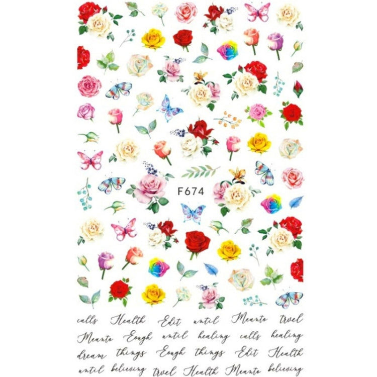 10pcs 3D Adhesive Butterfly Retro Rose Color Nail Art Sticker F-674