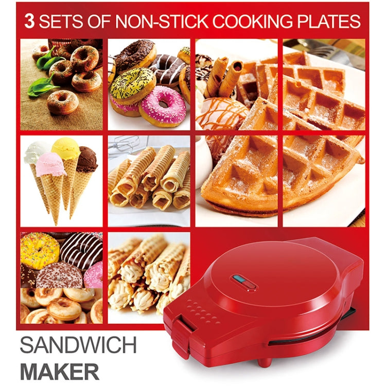 3-in-1 Multi-Function Eleictric Baking Pan Breakfast Maker Donut Sandwich Waffle Maker Pizza Maker, EU Plug, 3-in-1 Multi-Function Waffle Maker