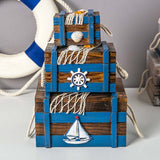 3 In 1 Wooden Storage Box Jewelry Boxes Wooden Box Decoration Antique Blue Set