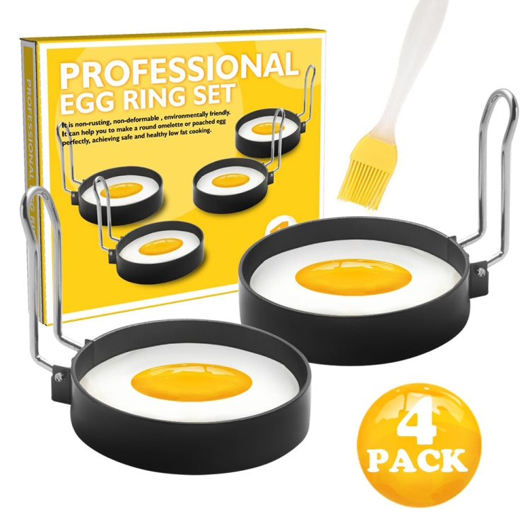 2-Pack Egg Ring Iron Spray Non-Stick Round Omelette Model Omelette Mold with Brush, 4-Pack 4-Pack