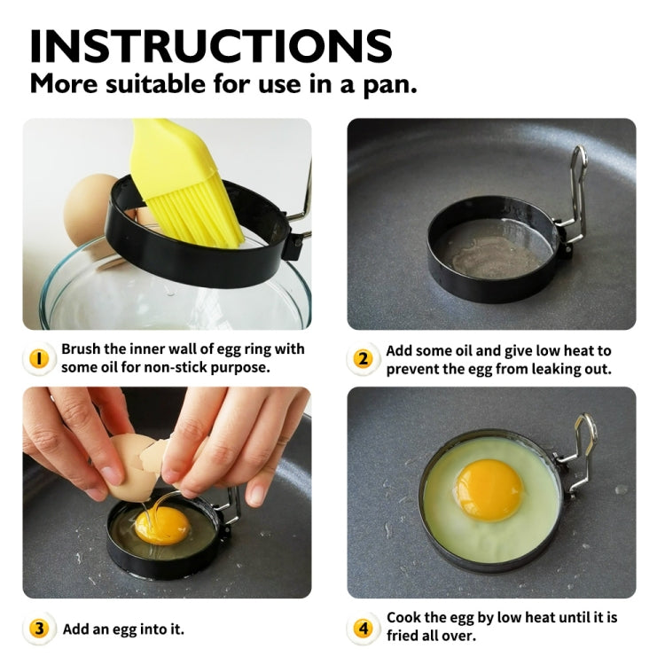 2-Pack Egg Ring Iron Spray Non-Stick Round Omelette Model Omelette Mold with Brush, 4-Pack