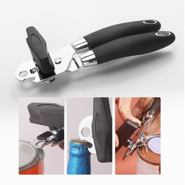Manual Stainless Steel Multi-Function Powerful Can Knife Can Opener Kitchen Can Opener Tool, Black + Silver