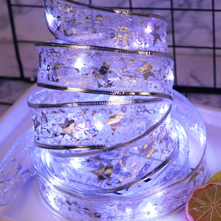 4m 40LEDs Gift Decoration Ribbon Light String LED Copper Wire Ribbon Christmas Tree Top Bowknot Light, Warm White Light, White Light, Colorful Light