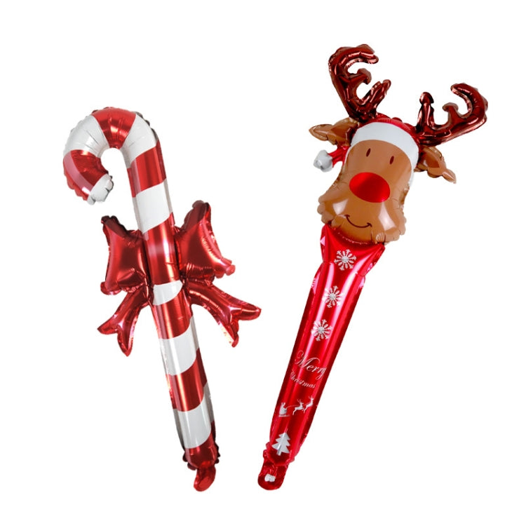 20 PCS 24 Inch Christmas Inflatable Stick Cane Candy Elk Head Handheld Balloon Aluminum Film Material Decoration Balloon, Crutch, Deer Head