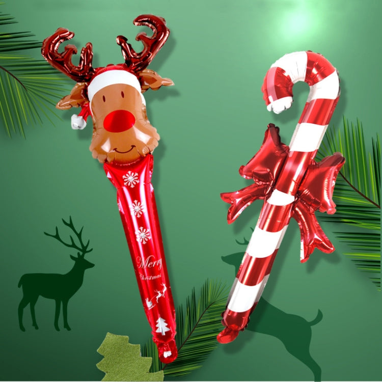 20 PCS 24 Inch Christmas Inflatable Stick Cane Candy Elk Head Handheld Balloon Aluminum Film Material Decoration Balloon, Crutch, Deer Head