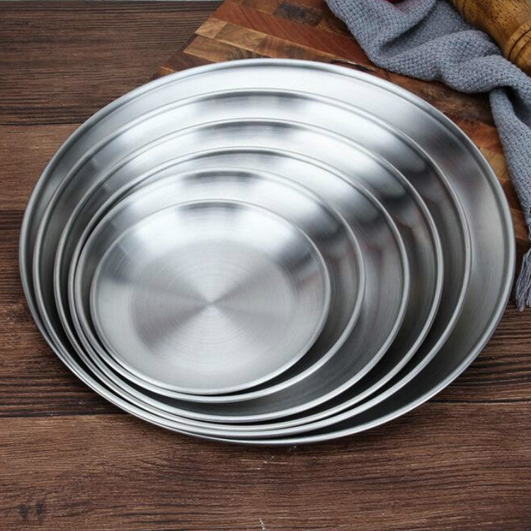 Stainless Steel Thickened Round Plate Cafe Tray Fruit Cake Plate Bone Plate Dish Shallow Plate, 14cm Brushed Matte Silver, 17cm Brushed Matte Silver, 20cm Brushed Matte Silver, 23cm Brushed Matte Silver, 26cm Brushed Matte Silver                       ...
