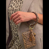Wrist Ring PU Leather Card Case Key Chain Coin Purse, Coffee Leopard, White Leopard, Black, White Snake, Black Snake
