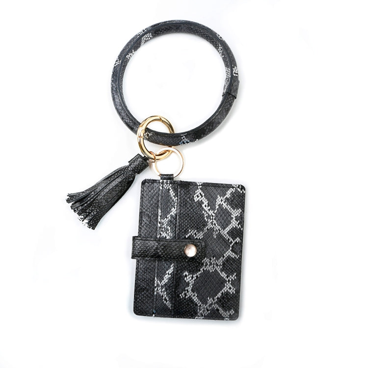 Wrist Ring PU Leather Card Case Key Chain Coin Purse, Coffee Leopard, White Leopard, Black, White Snake, Black Snake