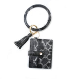 Wrist Ring PU Leather Card Case Key Chain Coin Purse, Coffee Leopard, White Leopard, Black, White Snake, Black Snake