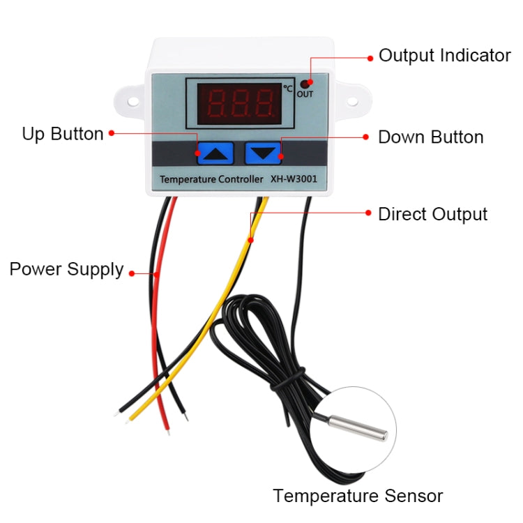 XH-W3001 Digital LED Temperature Controller Arduino Cooling Heating Switch Thermostat NTC Sensor, 12V, 24V, 220V, Probe line
