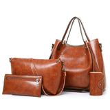 4 in 1 Ladies Retro Handbag Fashion Large Capacity Sub-Diagonal Bucket Bag, Red Eine, Light Grey, Black, Brown