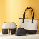 3 in 1 Fashion Simple Lady Diagonal Large Capacity Handbag Letter Bag, Gold + Black, White + Brown, Brown + Black, White + Pink, White + Black, Purple+ Black