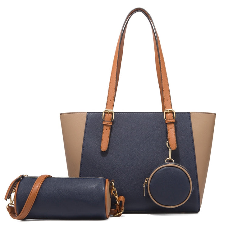 3 in 1 Fashion Simple Lady Diagonal Large Capacity Handbag, White, Navy Blue, Black, Coffee, Brown Navy Blue