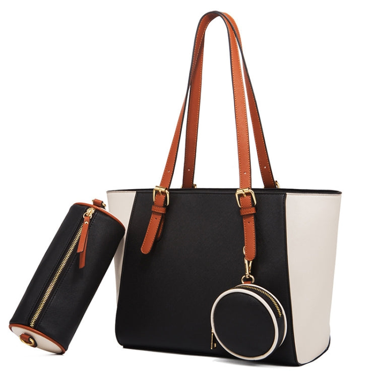 3 in 1 Fashion Simple Lady Diagonal Large Capacity Handbag, White, Navy Blue, Black, Coffee, Brown Black