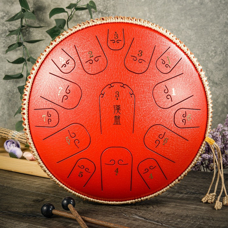 15-Tone Ethereal Drum 14-Inch Steel Tongue Drum Hollow Drum Sanskrit Drummer Disc, Red, Black, Golden, Purple, Navy Blue, Blue Red
