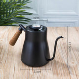 304 Stainless Steel Coffee Hand Pot Wooden Handle Coffee Pot Teflon Long-Mouth Slender Pot, Without Thermometer, With Thermometer