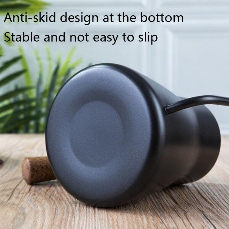 304 Stainless Steel Coffee Hand Pot Wooden Handle Coffee Pot Teflon Long-Mouth Slender Pot, Without Thermometer, With Thermometer