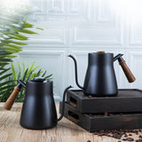 304 Stainless Steel Coffee Hand Pot Wooden Handle Coffee Pot Teflon Long-Mouth Slender Pot, Without Thermometer, With Thermometer