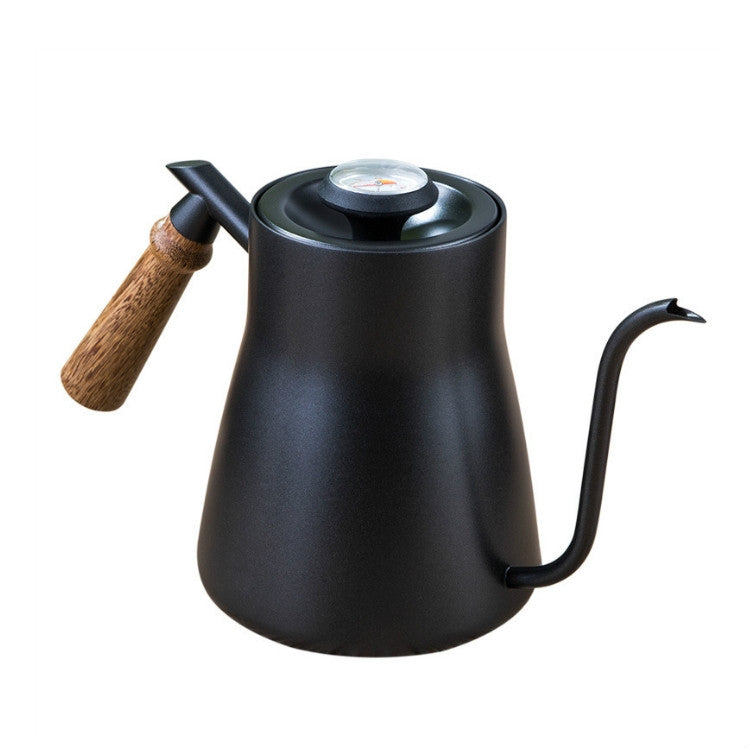 304 Stainless Steel Coffee Hand Pot Wooden Handle Coffee Pot Teflon Long-Mouth Slender Pot, Without Thermometer, With Thermometer With Thermometer