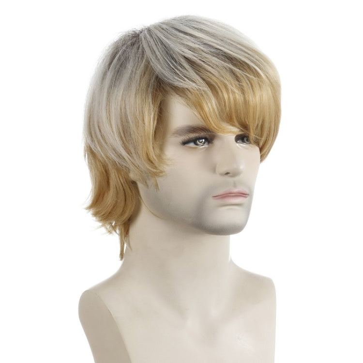 Light Blond Short Hair Men Chemical Fiber Wig, Light Gold