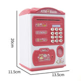 Simulation Password Fingerprint Sensor Unlocking Money Box Automatic Roll Money Safe ATM Piggy Bank, Pink, Blue