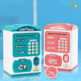 Simulation Password Fingerprint Sensor Unlocking Money Box Automatic Roll Money Safe ATM Piggy Bank, Pink, Blue