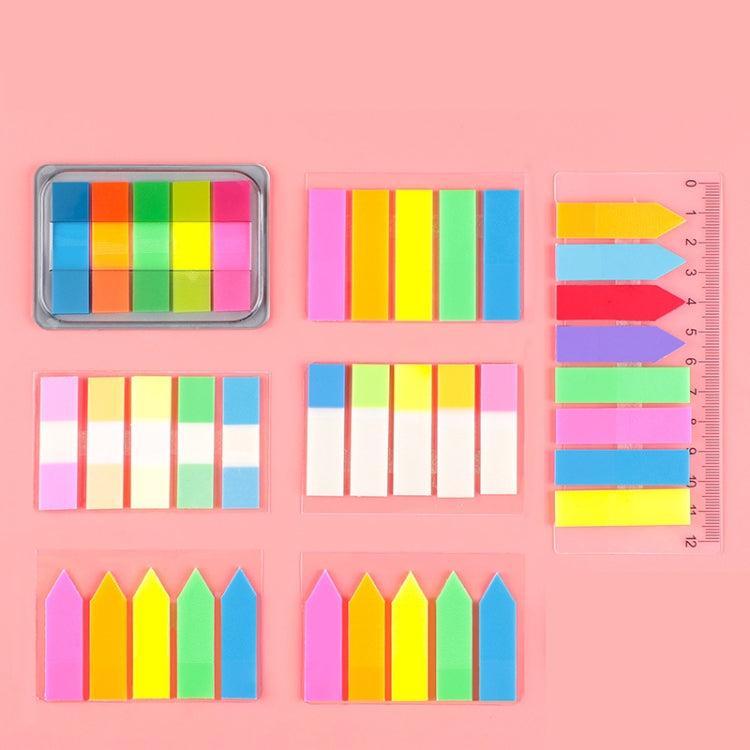 5pcs Fluorescent Transparent Small Sticker Note Indicator Label Index Sticker, 7660 (One Box), 7661 (One Pack), 7662 (One Pack), 7663 (One Pack), 7664 (One Pack), 7665 (One Pack)