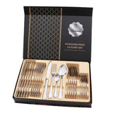24 in 1 Stainless Steel Tableware Western Steak Cutlery Gift Set, Silver, Golden, Rose Gold, Rainbow Color, Black Silver