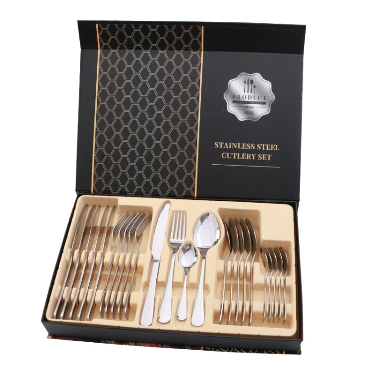 24 in 1 Stainless Steel Tableware Western Steak Cutlery Gift Set, Silver, Golden, Rose Gold, Rainbow Color, Black Silver