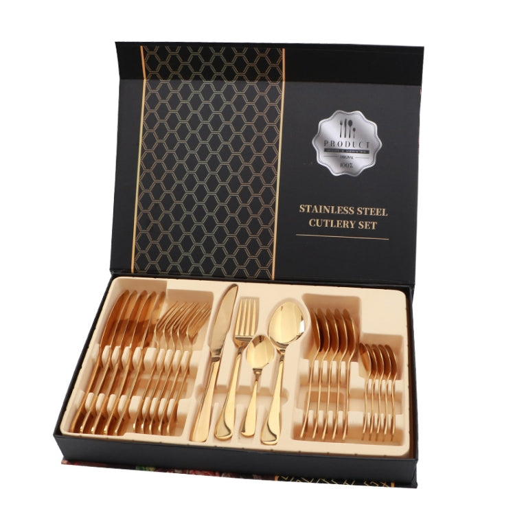 24 in 1 Stainless Steel Tableware Western Steak Cutlery Gift Set, Silver, Golden, Rose Gold, Rainbow Color, Black Golden