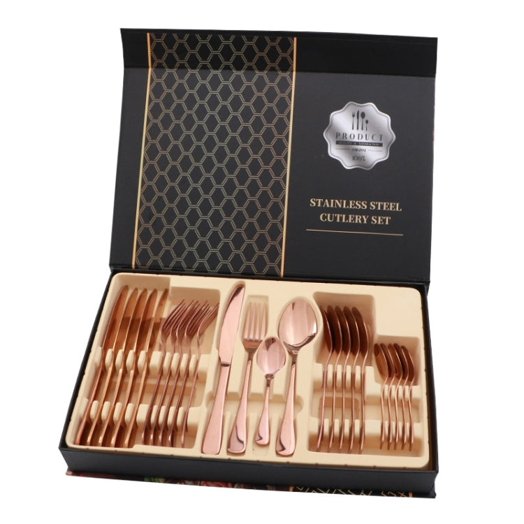 24 in 1 Stainless Steel Tableware Western Steak Cutlery Gift Set, Silver, Golden, Rose Gold, Rainbow Color, Black Rose Gold