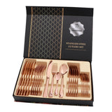 24 in 1 Stainless Steel Tableware Western Steak Cutlery Gift Set, Silver, Golden, Rose Gold, Rainbow Color, Black Rose Gold