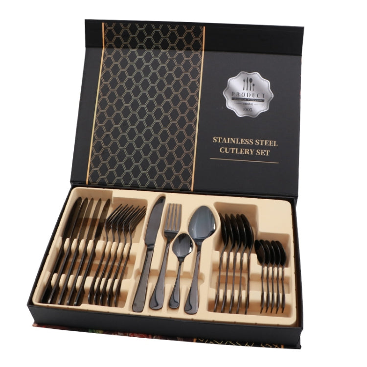 24 in 1 Stainless Steel Tableware Western Steak Cutlery Gift Set, Silver, Golden, Rose Gold, Rainbow Color, Black Black