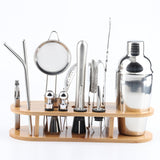 18 in 1 Stainless Steel Cocktail Shaker Set, Oval Bamboo Base, Bar Tool Set, 350ml, 550ml, 750ml 550ml