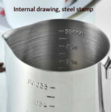 304 Stainless Steel Pointed Mouth Etched Cup Graduated Measuring Cup Milk Foam Cup Coffee Pot, 600ml, 1000ml