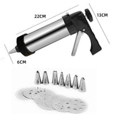 Multi-Function Stainless Steel Piping Gun Set Cookie Biscuits Hand Pressing Biscuit Machine Household DIY Baking Tools, 16 in 1(Silver)