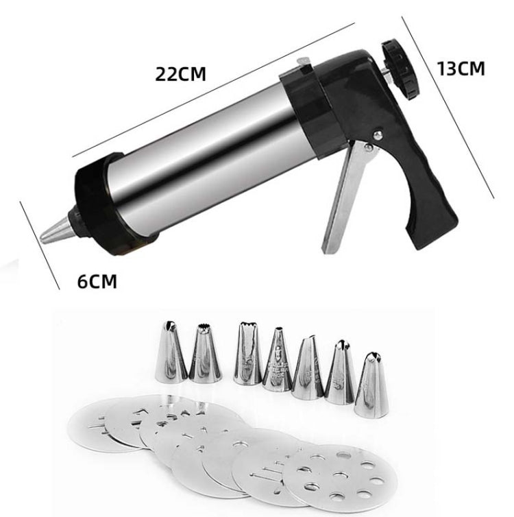 Multi-Function Stainless Steel Piping Gun Set Cookie Biscuits Hand Pressing Biscuit Machine Household DIY Baking Tools, 16 in 1(Silver)