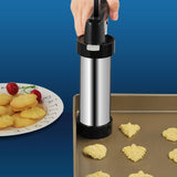 Multi-Function Stainless Steel Piping Gun Set Cookie Biscuits Hand Pressing Biscuit Machine Household DIY Baking Tools, 16 in 1(Silver)
