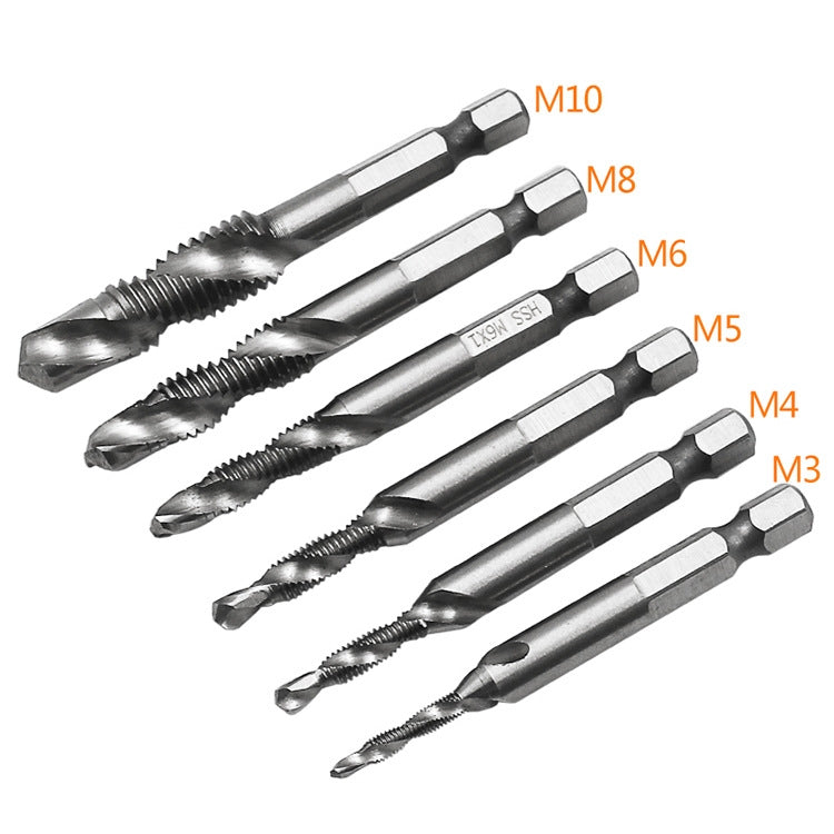 6 PCS / Set HSS Multi-Function Integrated Composite Tap Hole Tapping Chamfering, 6 PCS / Set Hole Tapping Chamfering
