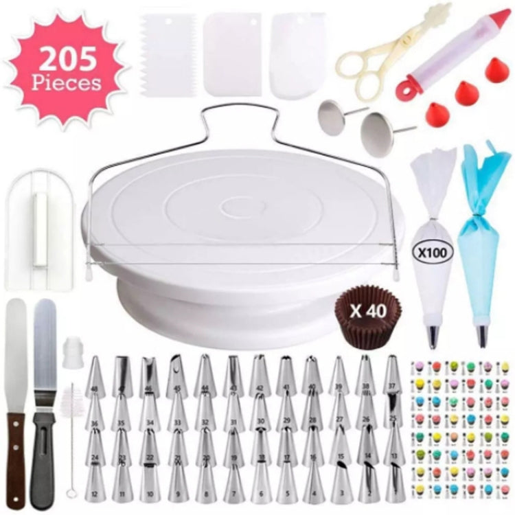 205 in 1 Cake Decorating Turntable Set Cake Decorating Mouth Baking Utensils, 205 PCS/Set 205 PCS Set