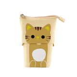Corduroy Retractable Drop-Down Pencil Case Student Stationery Storage Bag, White Cat, Black Cat, Coffee Cat, Gray Cat