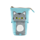 Corduroy Retractable Drop-Down Pencil Case Student Stationery Storage Bag, White Cat, Black Cat, Coffee Cat, Gray Cat