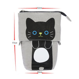 Corduroy Retractable Drop-Down Pencil Case Student Stationery Storage Bag, White Cat, Black Cat, Coffee Cat, Gray Cat
