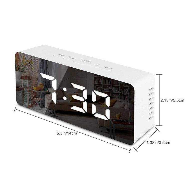 LED Mirror Alarm Clock Digital Snooze Table Clock Electronic Time Temperature Large Display with Wake Up Light, TS-S69-W